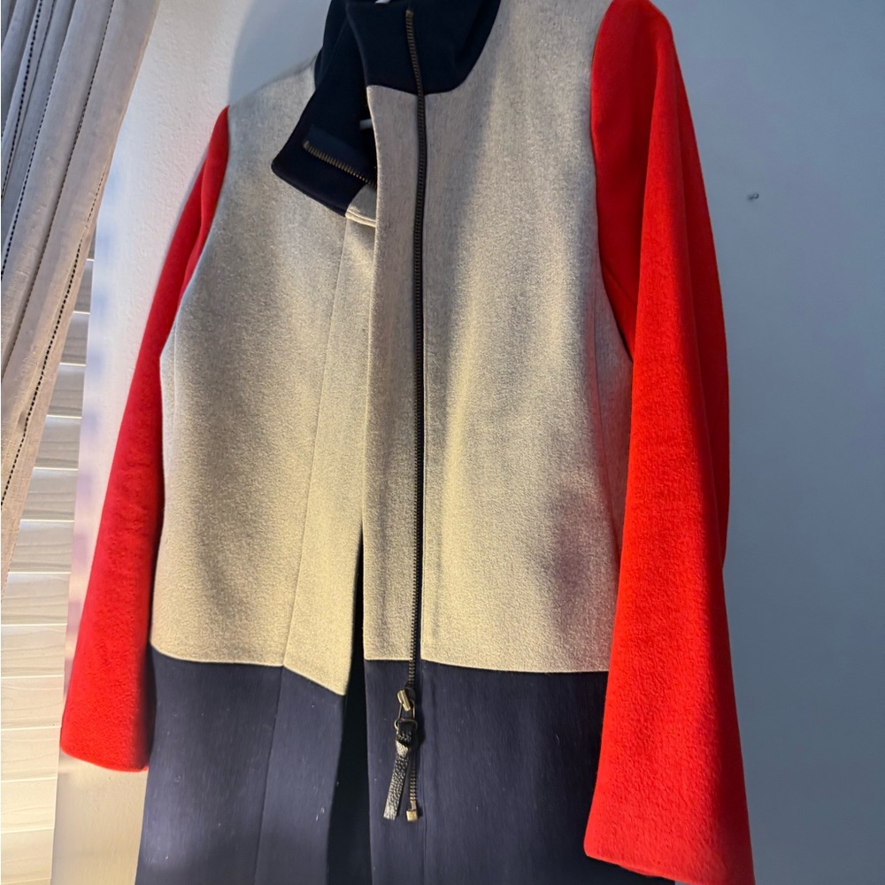 J. Crew Red and Cream Trench Coat with Colorblock Design